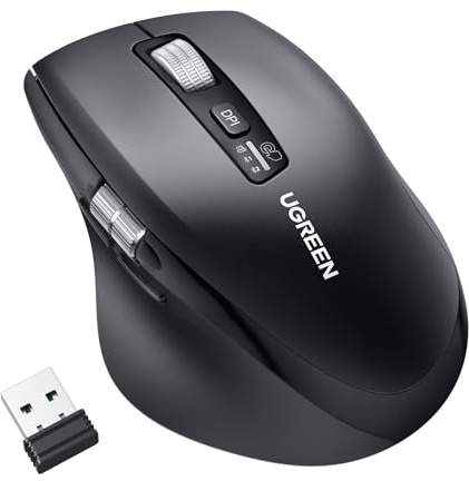 UGREEN 2.4G & Bluetooth Maus Kabellos mit Ultra-schnelles Scrollen, Ergonomische Maus mit 1000/1600/2400/3200/5000 DPI, Leiser klick, 10M Verbindung, kompatibel mit Windows, Linux, MacOS, Android usw