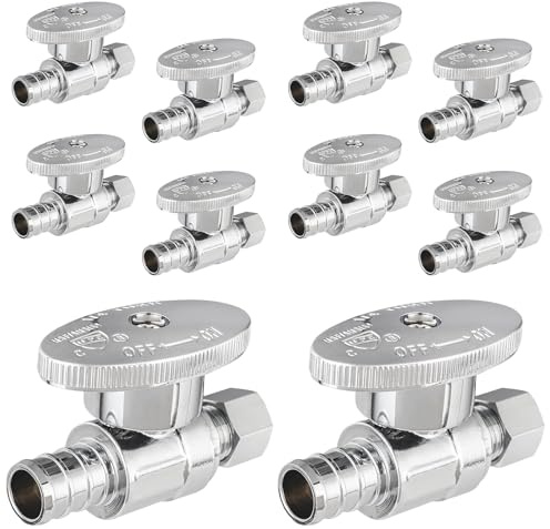 10-PCs HeSun Pex Straight Stop Valve, 1/2 PEX x 3/8 OD Compression Straight Stop, 1/4 Turn Shut Off Valve for Bathroom, ASTM F1807(VALVE085-10)