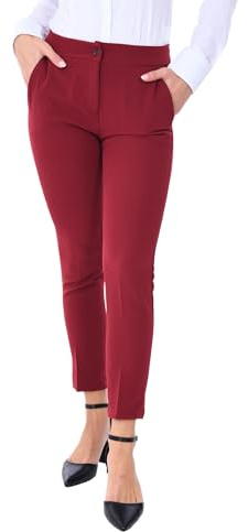 Ciabalù Pantaloni Donna Sigaretta Eleganti Altezza alla Caviglia Made in Italy Slim Fit Capri Classico Casual Formale da Lavoro (IT, Testo, M, Regular, Regular, Bordeaux)