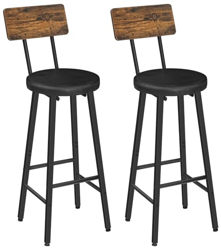 HOOBRO Bar Stools Set of 2, PU Upholstered Bar Chairs with Backrest and Footrest, Counter Height Stools, Ergonomic Design, for Dining Room, Kitchen, Cafe, Rustic Brown and Black EBF97RBYP201
