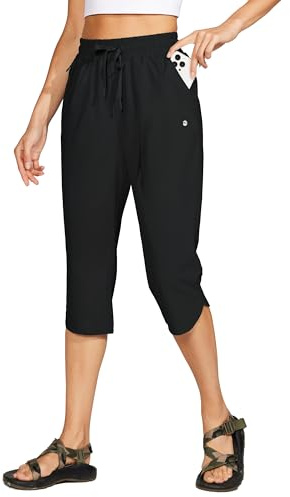 WILLIT Badbyxor för kvinnor, capribyxor, badshorts, snabbtorkande simbräda, strand, atletisk capris med fickor, lätt UPF 50 + 18 tum