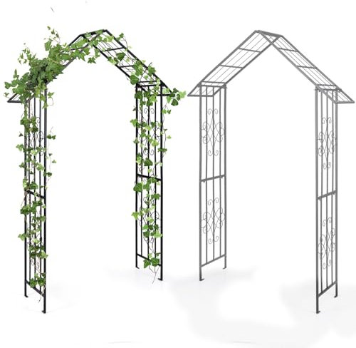 HOMASIS Arco da giardino in metallo, per rose e piante rampicanti, supporto per piante rampicanti, con 4 picchetti per matrimoni, giardino, feste, tralicci, traliccio, rose, supporto per piante, 140 x