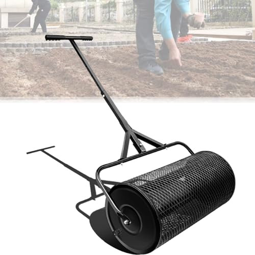Épandeur de mousse de tourbe pour pelouse, épandeur de mousse de tourbe, poignée en T, fermoirs latéraux améliorés, rouleau en métal antirouille, épandeur de pelouse et de jardin pour semis et fert