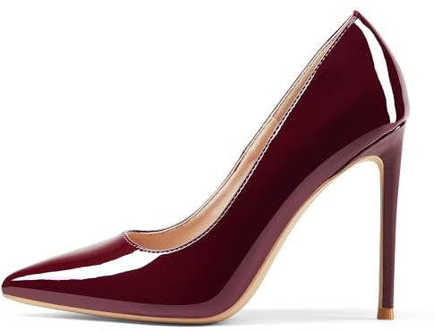 GENSHUO Zapatos de Tacón Alto para Mujer 10 cm,Sexy Tacón de Aguja con Punta Puntiaguada para Fiestas Boda Oficina Stilettos High Heels Tacones de Aguja Burdeos,Talla EU 37