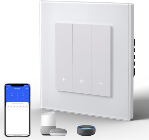 BSEED Dimmer Smart interruttore della luce in vetro WIFI interruttore della luce da parete (neutro richiesto) compatibile con Alexa/Google Home 1 scomparto 1 via, bianco