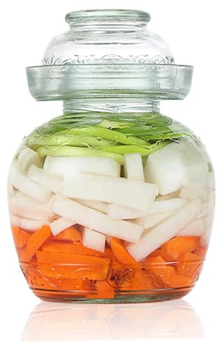XVHOAB Pickle Container 1.5 L Food Grade Fermentation Jar Traditional Kimchi Containers with Bowl Cap Transparent Glass Jar with Lid Fermentation Kit for Pickling Kimchi Sauerkraut