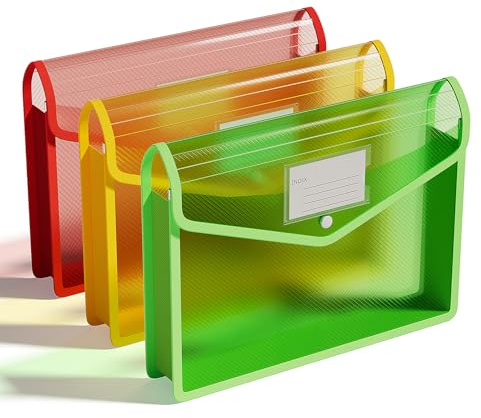 ThinkTex A4 Plastic File Folder, Clear Document Wallet with Popper (3 PCS) | Expandable to 5cm, 1000+ Sheets Large Capacity, No Dividers, Transparent Envelopes Organiser for School Office Home