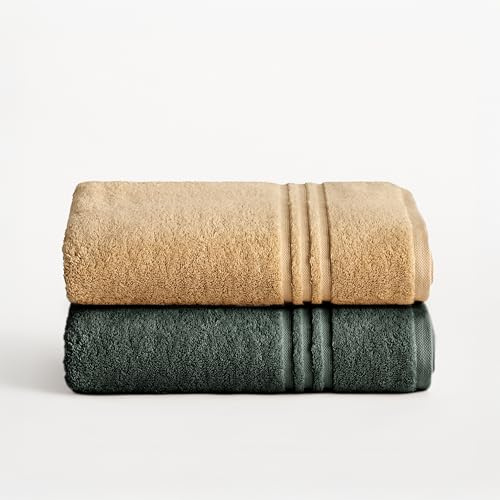 BOHEME Juego 2 Baño Grande Premium Mostaza-Verde Oscuro 100x150 cm