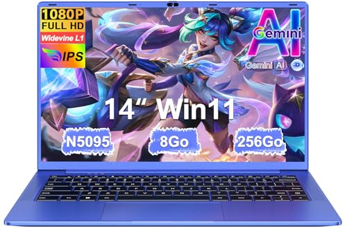 Ordinateur Portable 14 Pouces Celeron N5095(jusqu'à 2,9 GHz)8Go RAM Win11 256Go SSD Extension1To 5G WiFi 1920x1080FHD PC Portable avec Souris sans Fil qwerty Clavier AZERTY Membranedu Clavier-Violet10