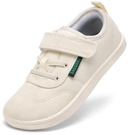 SAGUARO Niña Barefoot Niños Calzado Respetuoso Zapatillas Deportivas Zapatos Descalzos Minimalistas Ancho Flexibles Atmungsaktiv Bambas para Exterior y Interior Blanco Crema,Gr.28