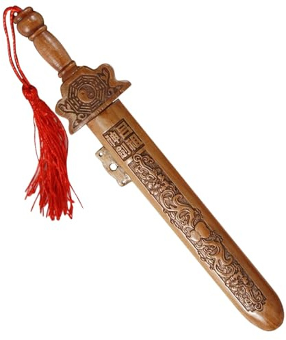 WHAMVOX Espada de Madera Decorativa de 18 Cm Artesanal Colgante de Madera Natural para Decoración del Hogar, Habitación y Jardín, Artesanía Tradicional China de Bendición y Exorcismo