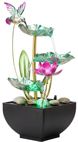 3-Tiers Leaf Desk Waterfall Fountain with Lights, Indoor Tabletop Water Fountain for Home Office Bedroom, Style 2