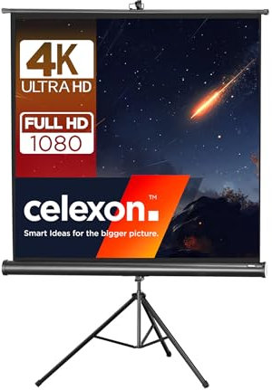 celexon Economy Stativ-Leinwand schwarz 135 | 244x244 cm 1:1 | mobil transportable 4K, Full-HD Beamerleinwand mit manuellem Rollauszug für Heimkino, Büro & Outdoor | inkl. Standfuß + Tragegriff