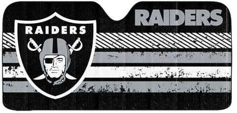 Fanmats 60066 NFL Las Vegas Raiders Windshield Sun Auto Shade, Sun Shield Sun Visor | Accordion tri-fold for storage | 59 x 29.5, Colorful Team Design