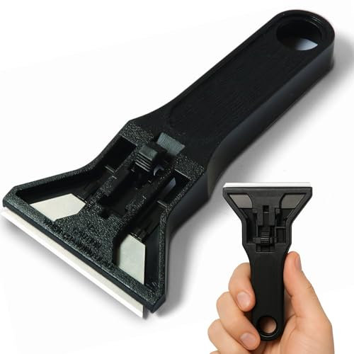 Brinox Rasqueta Vitroceramica, Rascavidrios con Mango, Cuchilla de Acero Templado, Rascador para Cristales, Ventanas y Vitrocerámica, con Tapa Protectora, Negro