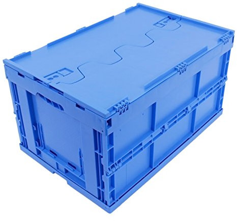 DieKlappbox – Caja plegable con tapa, resistente y grande 60L, contenedor de transporte, caja de almacenamiento para compras, Fabricada en Alemania, Etiqueta Ecológica, 60x40x33 cm, azul