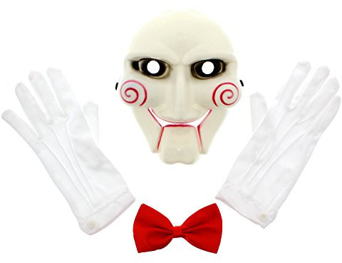 Zac's Alter Ego 3 Piece Halloween Scary Jigsaw Set - Mask, Red Bow Tie & Gloves