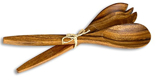 levandeo 2tlg. Salatbesteck Holz Akazie 31cm Lang Salat Servierbesteck Gabel Löffel Holzbesteck Geschenkidee Natur