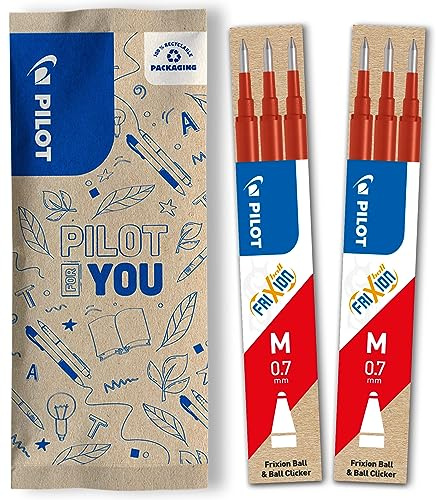 PILOT - 2 Set di 3 Ricariche FriXion - Ricariche per Penne Cancellabili - Compatibili con FriXion Ball e FriXion Ball Clicker - Rosso - Punta Media (6 Ricariche)