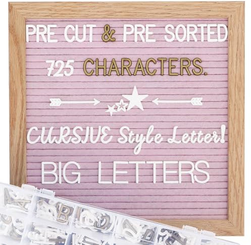 Rosa Filz Briefablage 25.4x25.4 cm, vorgeschnitten und sortiert, 725 weiße und goldene Buchstaben, kursive Buchstaben, große Buchstaben, Brief-Organizer, Wandhalterung, Briefbrett