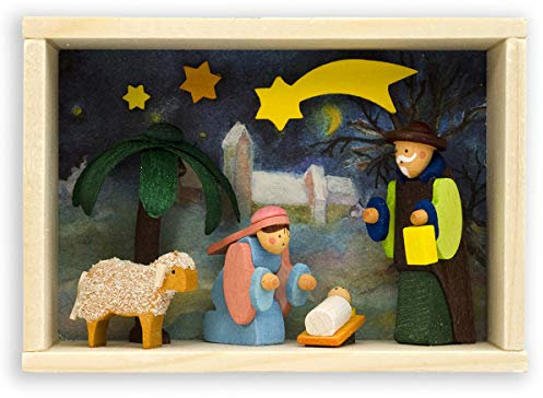 Graupner Holzminiaturen® | Glückwunsch Kästchen Krippe aus Holz | Original Erzgebirgische Holzkunst® | Hochwertige Handarbeit | Alternative zur Glückwunschkarte | Verpackung für Geldgeschenk