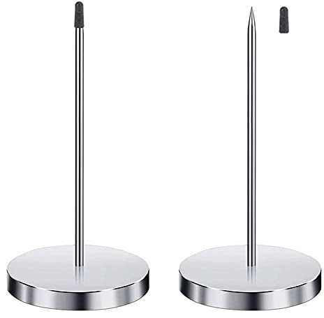 2 Pcs Bonspießer Zettelhalter, Zettelspießer Kassenbon Halter, 14 cm Haftnotizständer mit Rundem Fuß, Mit Schwarzer Gummikappe, Geeignet für Restaurants, Bars, Büros