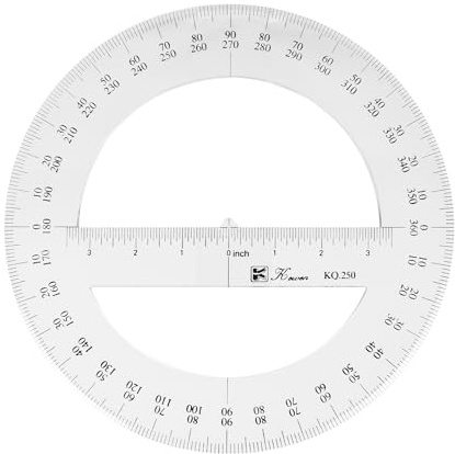 2 piezas 360 transportador de círculo completo, 25 cm de plástico matemáticas herramientas de medición redondas transportadores regla completa de ángulo medio