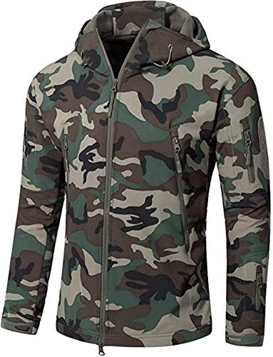 FENG Taktisk jacka herr Softshelljacka Militär kamouflagejacka Vattentät Softshell Fleece höst vinterjacka (E Army,5XL)