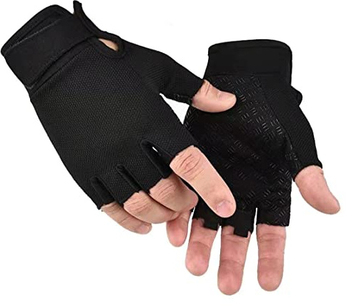 SUJAYU Fingerless Gloves - Tactical, Airsoft & Biking Gloves for Men & Women (Black, Large)
