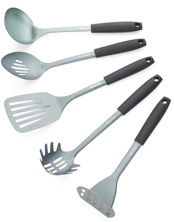 Salter Excellence 5-Piece Utensil Set - Includes Skimmer, Slotted Spoon, Spaghetti Spoon, Slotted Spatula and Ladle, Stainless Steel with Non-Stick Coating, Easy to Clean