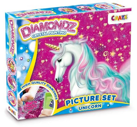 DIAMONDZ CRYSTAL PAINTING UNICORN - Diamond Painting Mädchen Einhorn Set, DIY Diamant Malerei Kinder Bastelset, 36x27cm