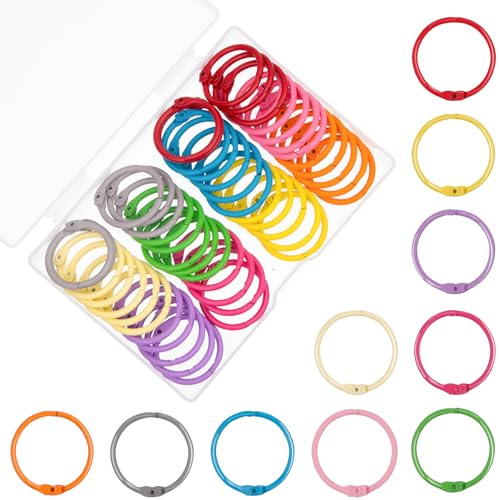 AKONEGE 1 Inch Colorful Loose Leaf Binder Rings (100 Pack) Small Metal Steel Book Rings for Index Cards Flashcards, Keychain Key Rings, 25mm Notebook Rings Paper Rings for Home Office School, 10Colors