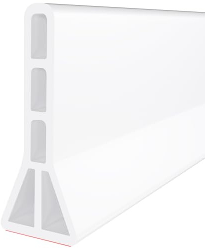 Raycity 3 High Shower Threshold Water Dam 59 IN Collapsible Shower Water Splash Guard for Curbless Shower Threshold Barrier Water Stopper for Wet and Dry Separation Bathroom and Kitchen (White)