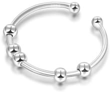 SILBERTALE 925 Sterling Silber Spinner Ring Angst Anxiety Anti Stress Ringe 5 Rotierende Beads Dekompressionsring Verstellbar Ring Größe 55 bis 60