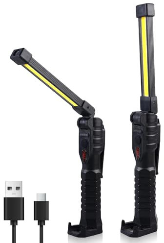 WIYETY Lampada da Lavoro a LED Ricaricabile - Torcia Pieghevole Con Magnete e Gancio - Luce di Ispezione per Officina e Riparazione