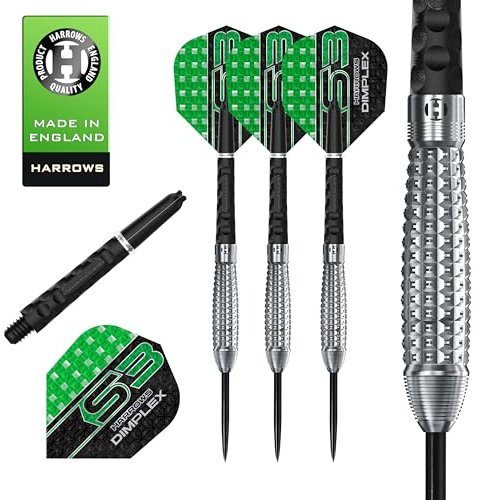 Harrows Dimplex Bomb & Tampered Darts Set I Professionelle Dartpfeile mit 90% Wolframstahlspitze, ALLE Gewichte I 10-teiliges Set mit schwarzem Dimplex & Tampered (Bomb Shape, 24g)