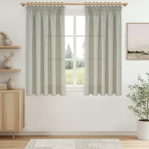 MRTREES Cortinas Cocina Dormitorio Cortas Translucidas para Ventanas 140x145 CM, Lindas Cortinas de Casa Cortina Visillo Lino Natural Rusticas con Ganchos Salon Comedor Modernas 2 Piezas