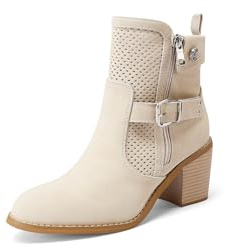 QUEEN HELENA Tronchetti Traforati Stivaletti con Tacco Casual Donna X32-36 (Beige, Sistema Taglie Calzature EU, Adulto, Donna, Numero, Media, 38)