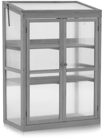 M MCombo Gewächshaus Frühbeet aus Holz, für Balkon & Garten, Klein Treibhaus Greenhouse Aufsatz Kasten Winterfest, 0760