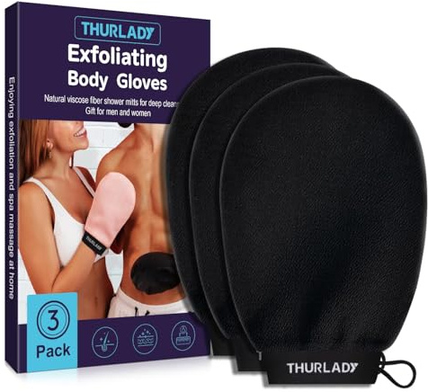 THURLADY Exfoliating Glove, Korean Exfoliating Mitt, Body Scrub, 3ct