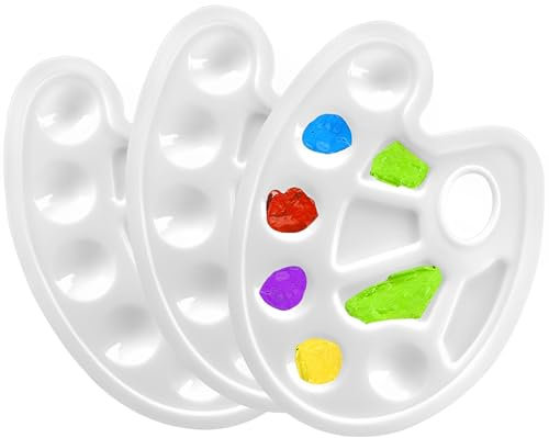 JIADEXIN Mischpalette - 3 Stück Griffloch und 10 Mischfeldern, Universalpalette für DIY Kunst Malerei, Farbe Palette Kunststoff für Wasserfarben, Öl, Acryl Malerei, Weiß