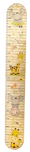 Hess Holzspielzeug 14634 - Messlatte aus Holz für Kinder, Maus Ella & Giraffe Emil, handgefertigte Dekoration für Baby- & Kinderzimmer, klappbar, Körpergröße ca. 70 bis 150 cm