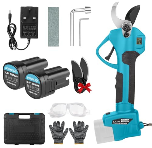 Electric Pruning Shears, Professional Cordless Secateurs Battery Powered, Tree Branch Cutter Electric Scissors Max 42mm Cutting Diameter, 2 Pack Rechargeable Battery