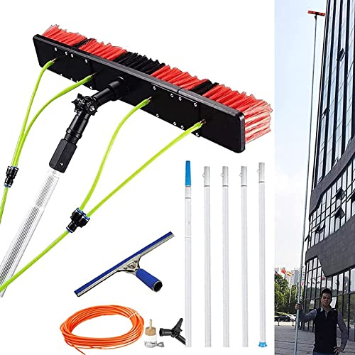 Balai de Nettoyage de vitres, Brosse à Eau avec raclette, système de Nettoyage à Eau de 6 m, Nettoyeur de vitres d'extérieur en Aluminium avec Tuyau de 20 m, tête de Brosse de 50 cm pour VIT