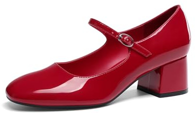 DREAM PAIRS Mary Jane - Scarpe da donna con décolleté, comode, tacco basso da 5,5 cm, punta chiusa, per matrimoni, feste, uso quotidiano, ufficio, casual, con tacco corto, Rosso, 38 EU