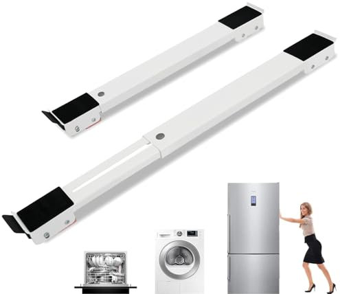 YIYIZI 2 Pièces Base de machine à laver, Roulette Machine à Laver Réglables pour Machine à Laver et Réfrigérateur (45-72 cm) | Peut Supporter 300 kg Avec Frein 18 Roues (Blanc)