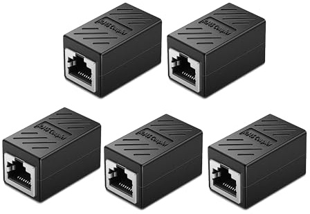 RJ45 Coupler, Ethernet Coupler Cat6 Coupler for Cat5e/Cat6/Cat7/Cat8, 1000Mbps Ethernet Extender Adapter LAN Connector for Modem Router PC Switch Network Extension, Female to Female - 5 Pack Black