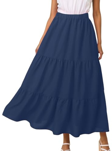 Jupe Longue Femme Boheme Jupes Blanche Portefeuille Maxi Imprimé Fleurs Été Ete Short Fluide Noire Swing Ourlet Volants Midi Été Élastique Robe Patineuse Taille Haute Bleu XXL
