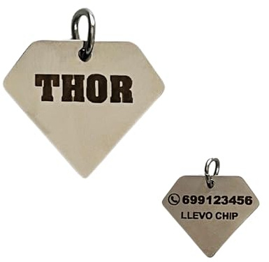 IDEAS CAÓTICAS | Placa de identificación para perros y gatos personalizada con sus datos. Medidas 25x19 mm. Personaliza ambas caras. Elige el tipo de letra. Fabricada en España.