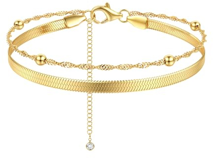 ORAZIO Gold Bracelet For Women 14K Gold Plated Bracelet Bangles For Womens Adjustable Layered Bead Ladies Bracelets Gold Jewellery For Women